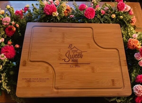 Engraved 15" x 11" Bamboo Charcuterie Board/Cutting Board with Accessories - Image 4